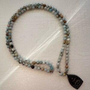 Amazonite Beaded Mala Necklace with Buddha Amulet